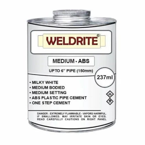 237 ML WELDRITE ABS Medium Milky White Solvent Cement, Tin Can