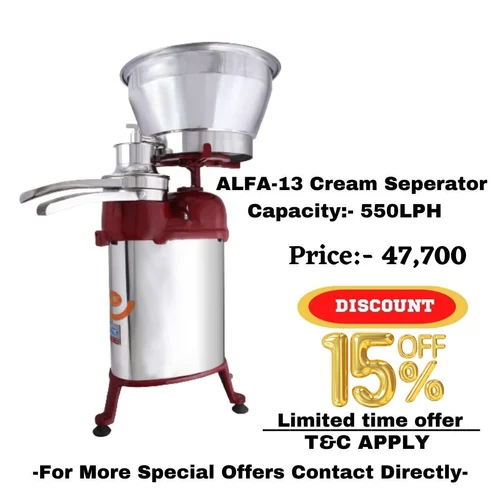 ALFA 13 Cream Separator, Capacity: 550 Lph