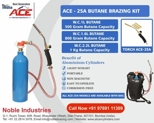 Aluminum Cylinder Aluminium Portable Brazing Kit (Single Hose) 800 Grams butane Capacity