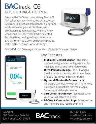Digital White BACtrac C6 Alchohol Breathalyzer, For Industrial, Packaging Type: Box